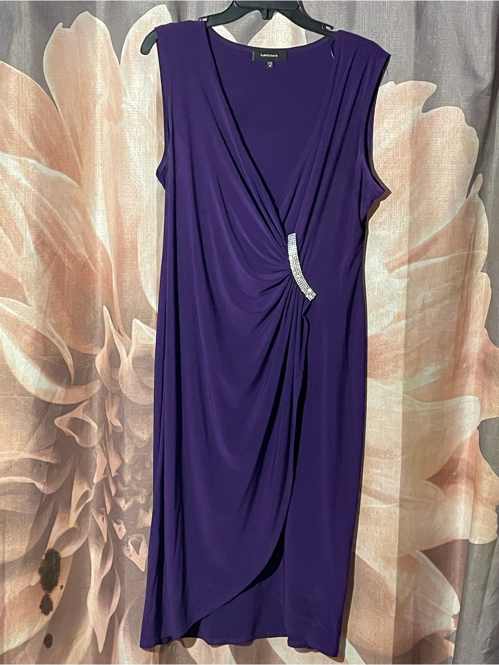 Alex Evenings Purple Sleeveless Drape-Front Dress with Rhinestone Accent